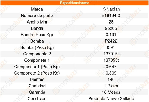 Kit Distribucion Bomba Agua Stratus L4 2.4l 95_06 8606957 Foto 3