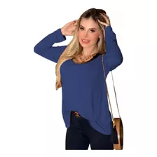 Kit 5 Blusa Feminina Manga Longa Decote V Segunda Pele Lisa