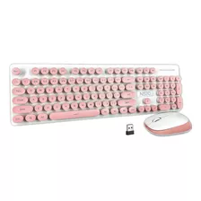 Kit Teclado Mouse Rosa Retro Inalámbrico Mecanico Vintage