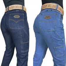 Kit 02 Calça Jeans Feminina Carpinteira Azul Claro E Escuro