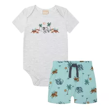 Conjunto Milon Bebê Menino Body E Short Verão Algodão Safari