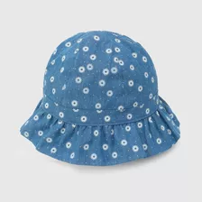 Sombrero De Niña Mezclilla Flores Azul (0 A 9 Meses)