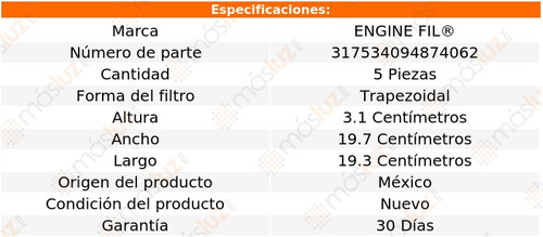 Jgo 5 Filtros Aire 650i Gran Coupe V8 4.4l 13/14 Engine Fil Foto 2