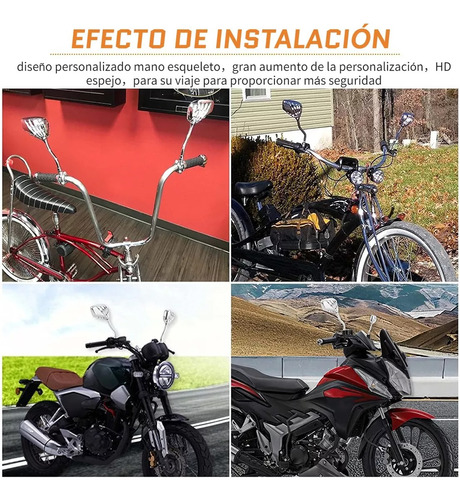 2 Espejos Retrovisor Para Universale Moto, Forma De Calavera Foto 6