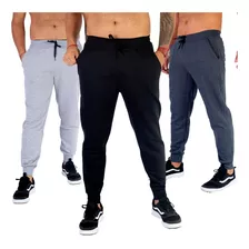 Kit 3 Calça Moletom Slim Jogger Com Bolso Masculino Adulto