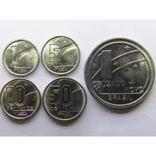 Moedas 0,01, 0,05, 0,10, 0,50 Centavos E 1 Cruzado De 1989