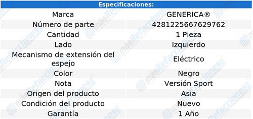 Espejo Ford Topaz / Ford Ghia 1988-1994 Izq Electrico Xpo Foto 2