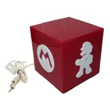 Luminária Mario Abajur, Cubo, Bloco Logo Mario Vermelho