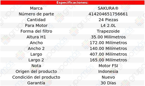 Caja De 24 Filtros De Aire Sakura Bora L4 2.0l 06/10 Foto 2