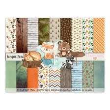 Kit Digital Animalitos Bosque Nene Papeles + Clipart