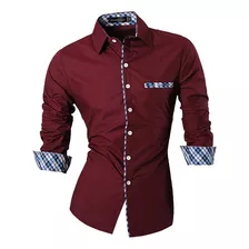 Camisa Manga Larga Diseño Exclusivo Puño Cuad Vinotinto