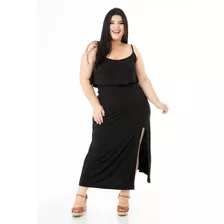 Vestido Longo Com Fenda E Babado Plus Size Tam Grandes