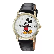 Reloj De Caballero Reloj Analógico De Cuarzo Mickey Mouse P Color De La Correa Negro Color Del Bisel Dorado Color Del Fondo Blanco