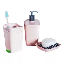 Set De Baño Square Rosa Dispenser + Portacepillos + Jabonera