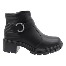 Bota Coturno Moleca Fivela Strass Cano Baixo Salto Grosso