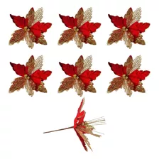 Adorno Navidad Rama Pick Flor Grande Con Brillo Navideño X6u