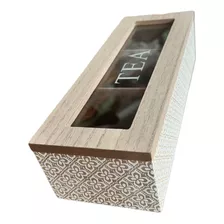 Caja De Té Mediana De Madera 3 Espacios Con Diseños