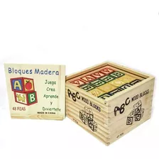 Cubo 48 Piezas Madera Letras Números.