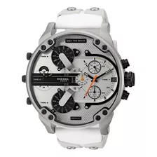 Reloj Pulsera Diesel Mr. Daddy 2.0 Dz7401 De Cuerpo Color Plateado, Analógico, Para Hombre, Fondo Blanco, Con Correa De Cuero/silicona Color Blanco Y Gris, Agujas Color Negro Y Naranja Y Verde, Dial N