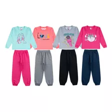 Lote 4 Conjunto Moleton Infantil Feminino Roupa Moda Inverno