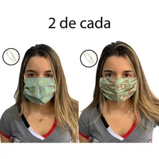 4xmáscaras Estampada Gatinho Proteção Lavável Dupla Face