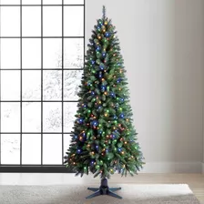 Arbol De Navidad Slim Giratorio De 2.28m Con Luces Led Color Verde