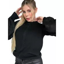 Blusa Em Tricot Feminina Manga Longa Bufante Outono Inverno