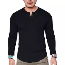 Playera Hombre Cuello Mao Casual Cómoda Manga Larga 3038 S