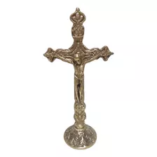 Crucifixo Mesa Altar Bronze Maciço Medindo 26 Cm Alt Jesus