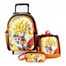 Mochila Dragon Ball Z Rodinhas Kit Escolar Lancheira Estojo