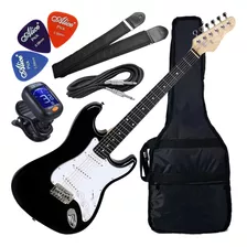 Kit Guitarra Stratocaster Elétrica Queens Sonicx Preto + Bag