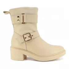 Bota Usaflex Feminina Cano Médio Couro Fivelas Ziper Aj1502