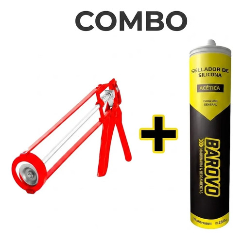 Combo Pistola Aplicadora+ Sellador Silicona Transp. 280ml
