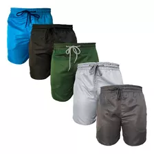 Kit 5 Shorts Tactel Masculino 3 Bolsos Bermuda Academia