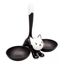 Comedouro Duplo Luxo Gatos Pqn Plástico Moderno Gatito Cor Preto