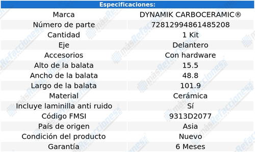 Balatas Cermicas Delanteras Verso L4 1.8l 09 Dynamik Foto 3