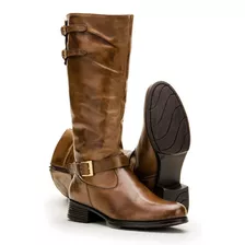 Bota Feminina Country Texana Couro Legitimo Montaria Confort