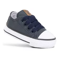 Zapatillas Bajas Cordón Bebes Niños Eco Cuero Azul Aero