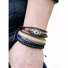 Pulseras Hombre, De Ojo Turco, Ancla Cuerda, Piel Cuero