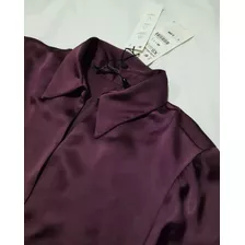 Vestido Zara Satén Color Uva Talle Xs