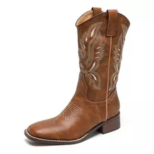 Botas Vaqueras De Estilo Occidental, De Punta Ancha Y Tubula