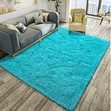 Alfombra Pelo Largo Costa Oro Shaggy Color Turquesa De 2m X 1.4m