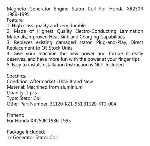 Estator Para Honda Xr 250 R Xr250r 1986-1995 1987 1988 1989 Foto 3