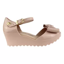 Sandalia Anabela Infantil Peep Toe Charmosicha Chic Laço