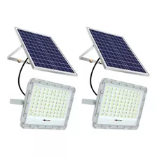 Kit 02 Luminária Refletor Led 100w Placa Solar Prova D'água