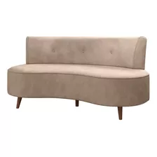 Sofá 2 Lugares Living 135cm Pés Palito Korah Veludo Bege Cor Creme