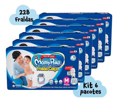 Kit 6 Pacotes Fralda Calça Mamypoko Fácil De Vestir