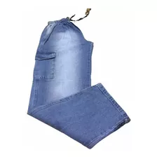 Calça Jeans Cargo Bolsos Lateral Para Masculina E Feminina