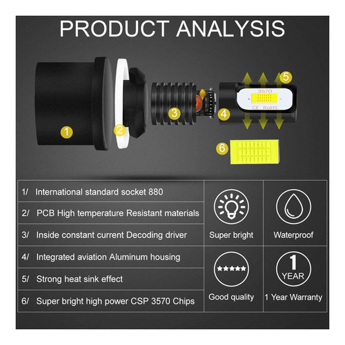 880 892 893 899 Bombillas Antiniebla Led 4000 Lm Para Ford Foto 6