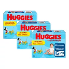 Kit Com 3 Fraldas Huggies Tripla Proteção G Com 78 Unidades